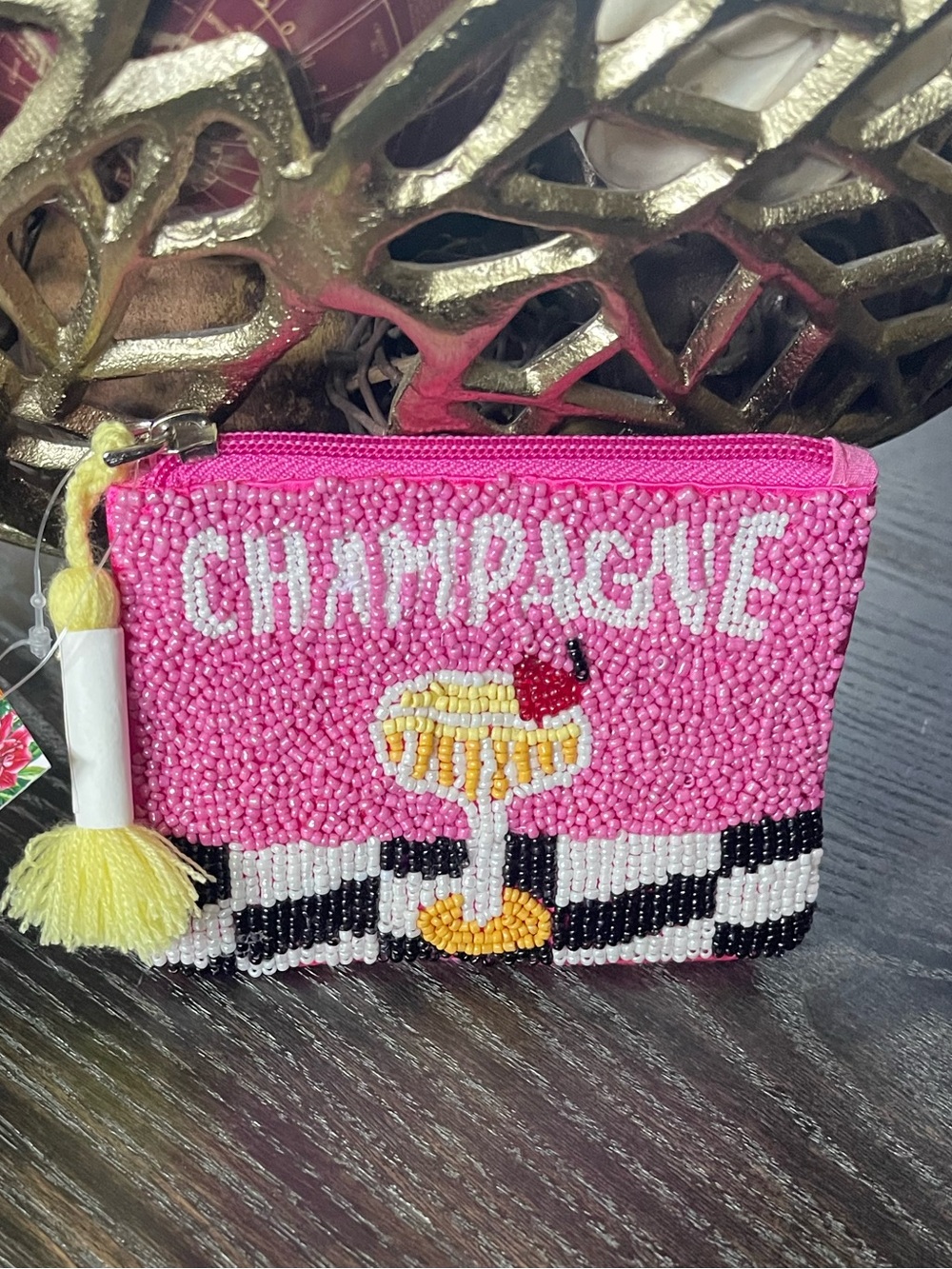 Pink Beaded 'Champagne' Coin Purse Wallet